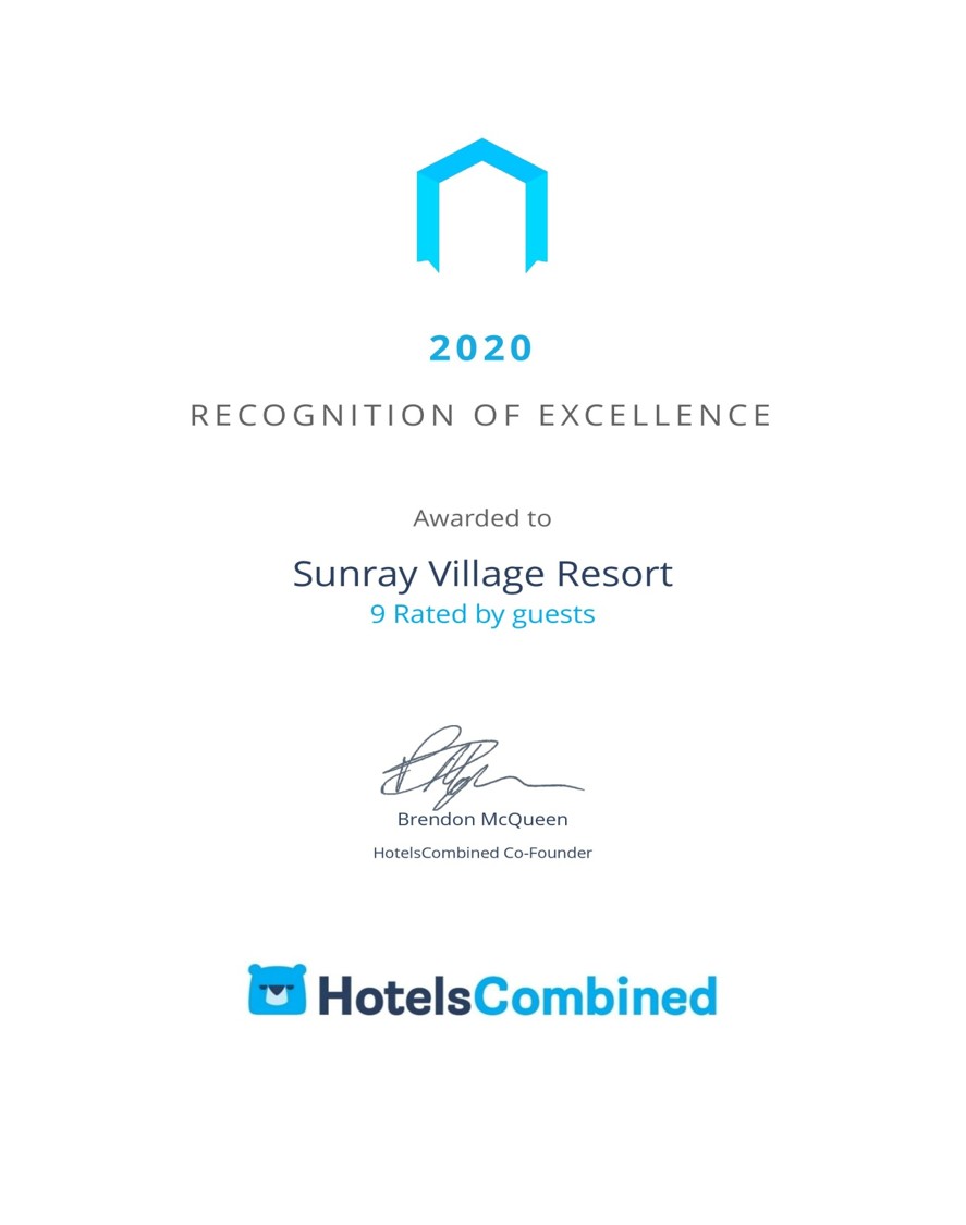 “Sunray Village Resort” Awarded “Recognition of Excellence Award ” From Hotels Combined